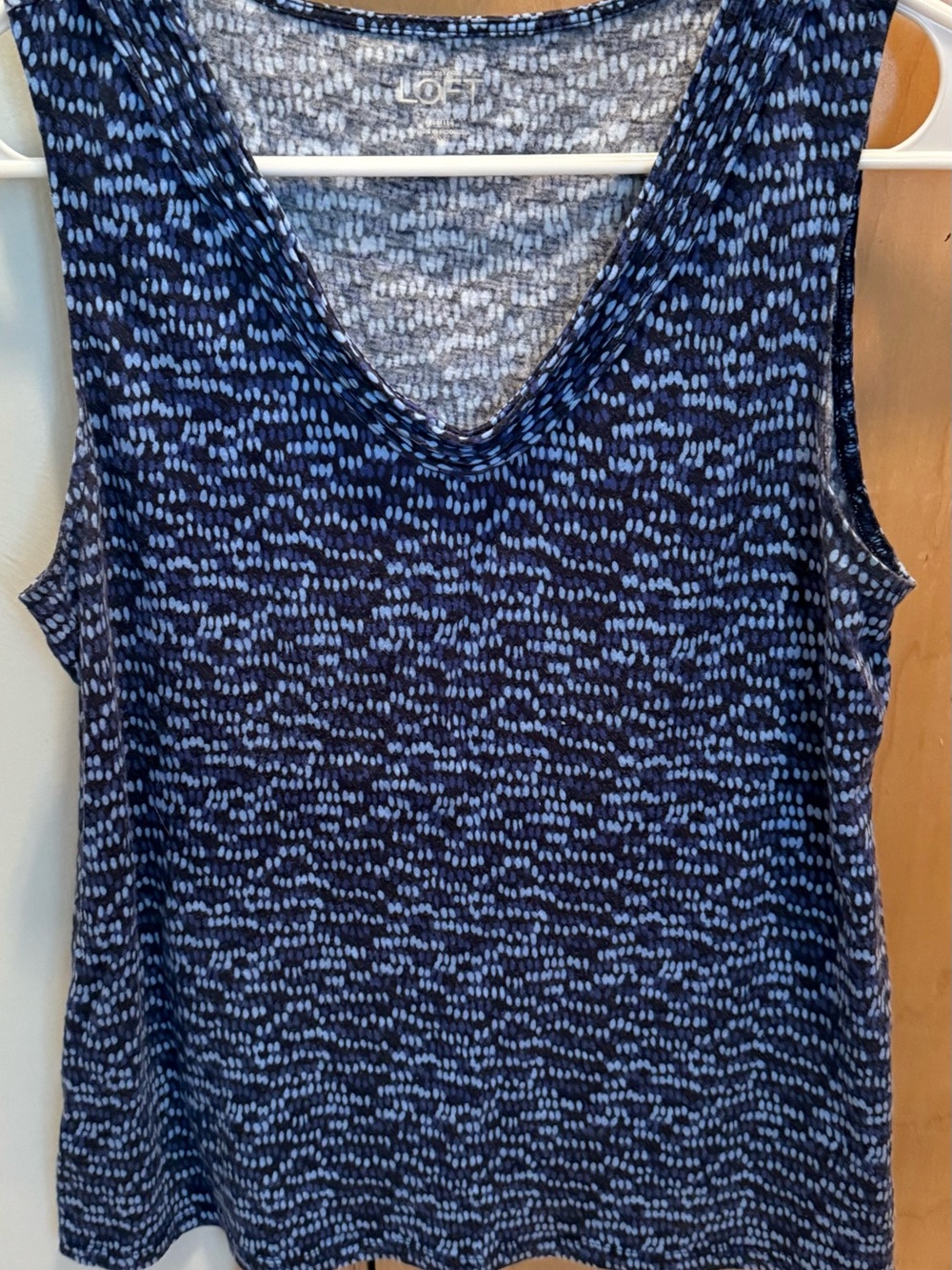 LOFT Navy and Light Blue V-Neck Patterned Tank